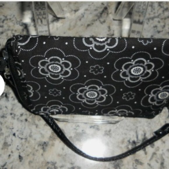 Thirty-one Black White Floral Wallet Wristlet Removable Strap - Picture 6 of 7